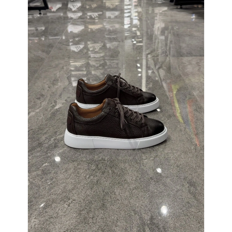 Vento Kahve Beyaz Detaylı Deri Sneaker