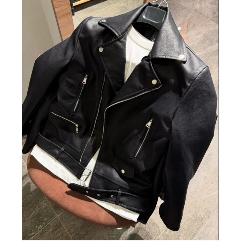 Yan Fermuar İçi İnce Kürk Detaylı Deri Mont