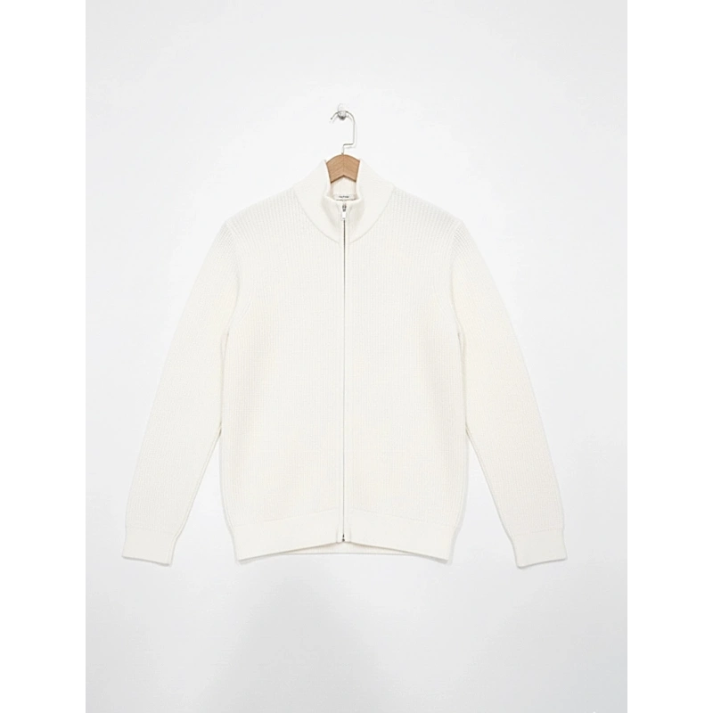 Yün Karışımlı Fermuarlı Beyaz Hırka