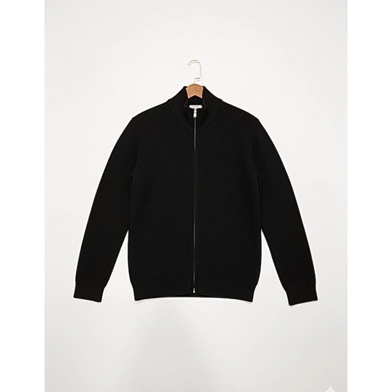 Yün Karışımlı Fermuarlı Siyah Hırka