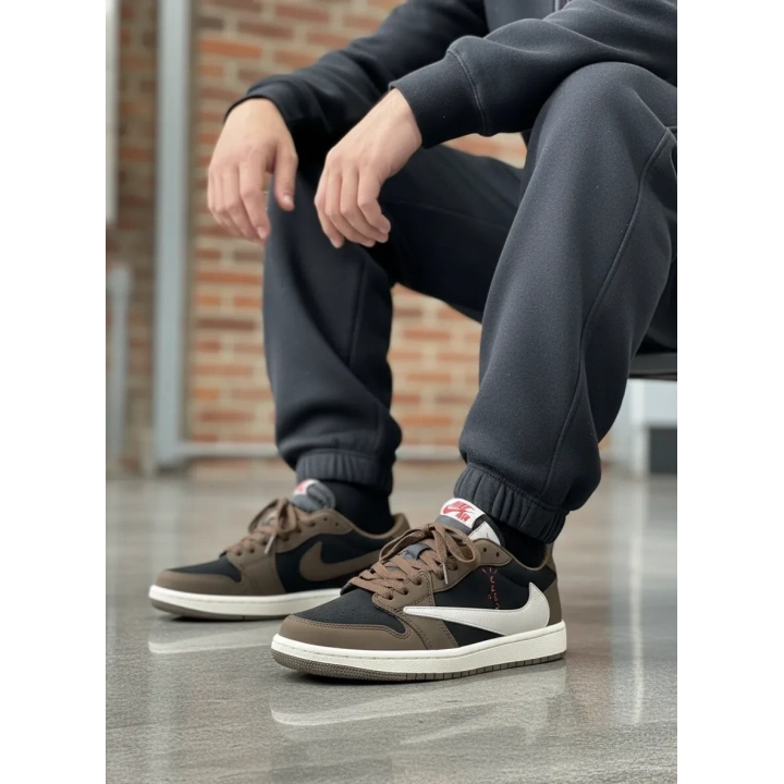 Nıke Jordan 1 Low Travis Scott Kahve Krem Detaylı