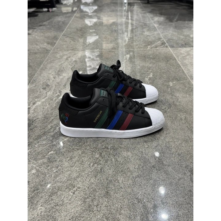 Adidas Süperstar Siyah Beyaz Renkli Çizgi Horoz Detaylı Spor Ayakkabı