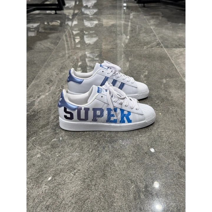 Adidas Süperstar Graphic Detaylı Beyaz Mavi Spor Ayakkabı
