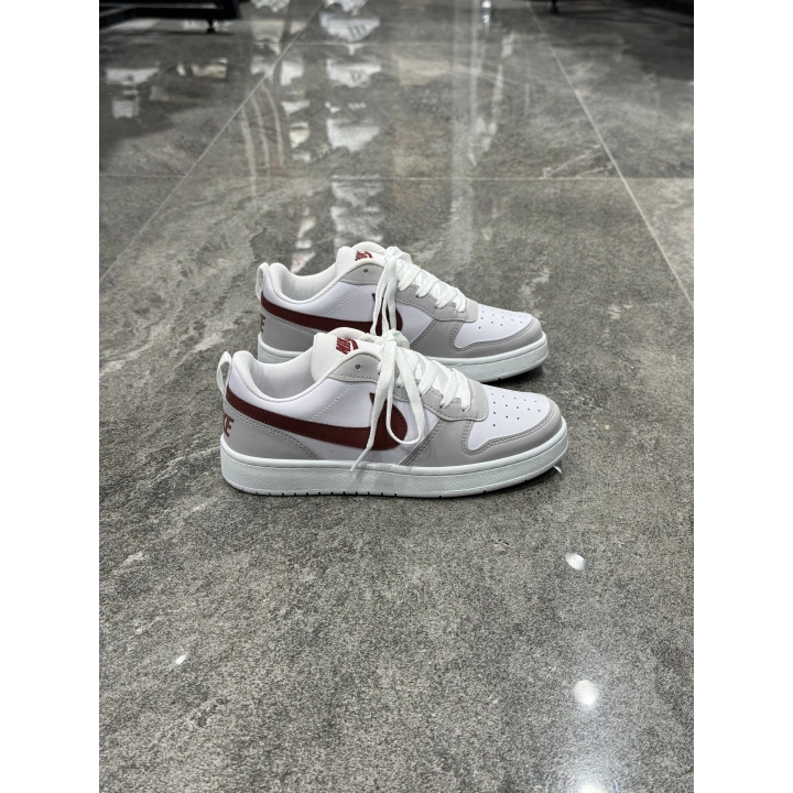 Nıke Court Borough Low Beyaz Gri Bordo Detaylı Spor Ayakkabı