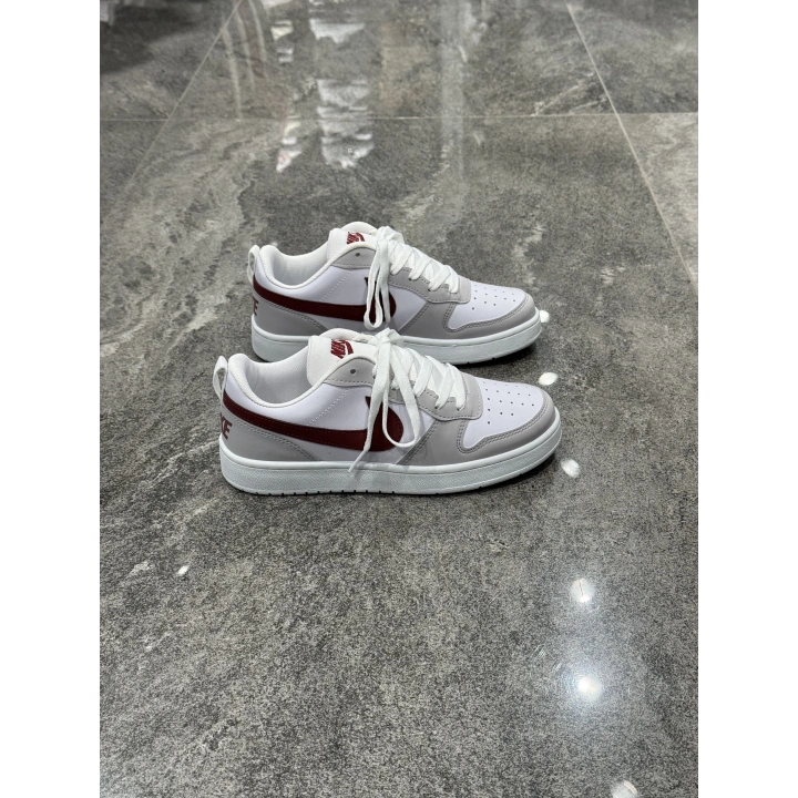 Nıke Court Borough Low Beyaz Gri Bordo Detaylı Spor Ayakkabı