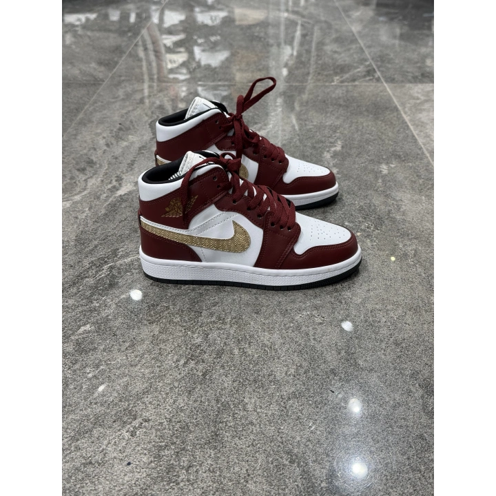 Nıke Air Jordan 1 Low Bilekli Bordo Beyaz Altın Detaylı