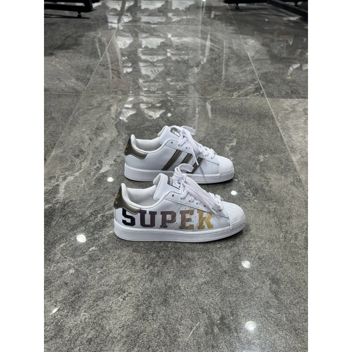 Adidas Süperstar Graphic Detaylı Beyaz Sarı Gümüş Spor Ayakkabı