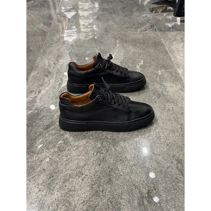 Marcomen Mat Siyah Deri Günlük Ayakkabı