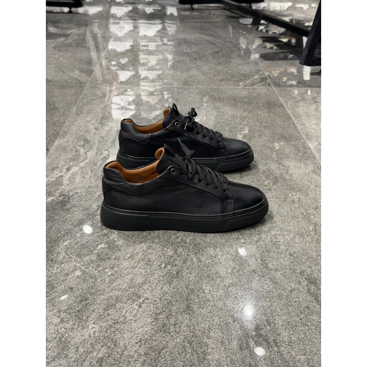 Marcomen Mat Siyah Deri Günlük Ayakkabı