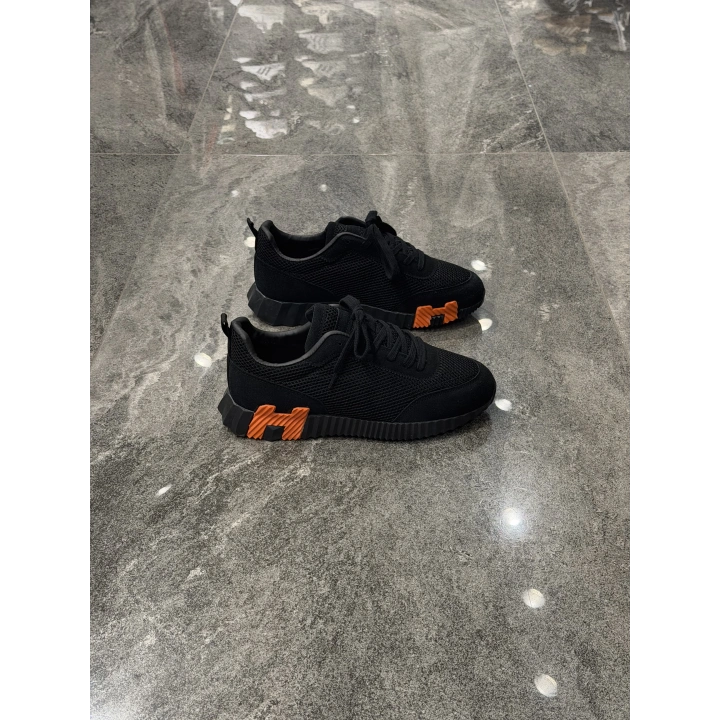 Hermes Bouncing Siyah Süet Bez Detaylı Spor Ayakkabı