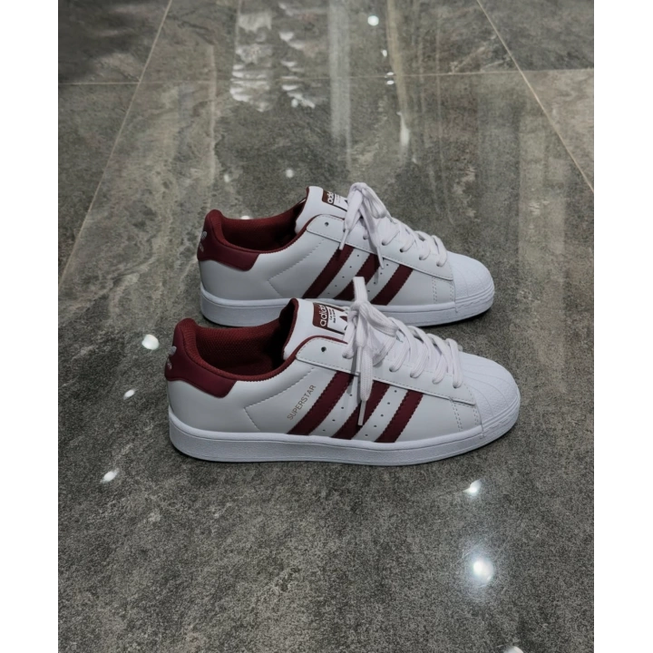 Adidas Süperstar Beyaz Bordo Spor Ayakkabı