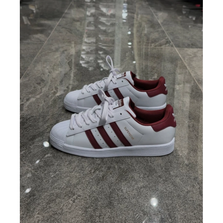 Adidas Süperstar Beyaz Bordo Spor Ayakkabı