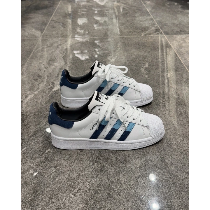 Adidas Süperstar Beyaz Laci Mavi Çizgili
