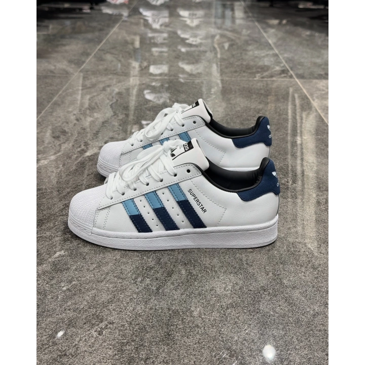 Adidas Süperstar Beyaz Laci Mavi Çizgili