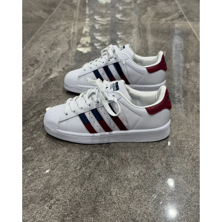 Adidas Süperstar Çift Logo Bordo Mavi Detaylı