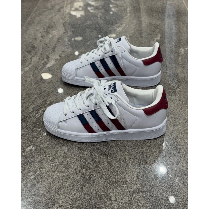 Adidas Süperstar Çift Logo Bordo Mavi Detaylı