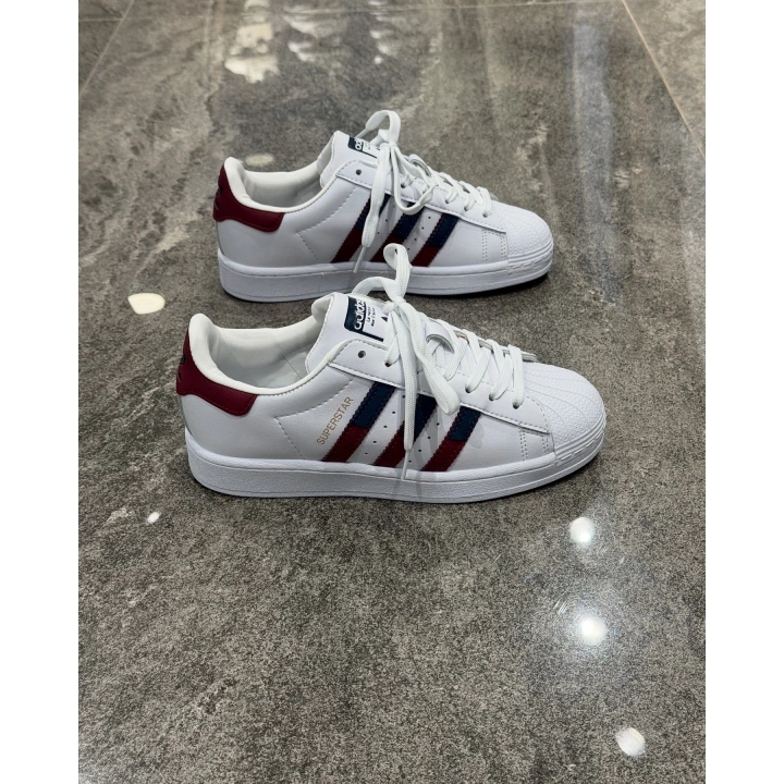 Adidas Süperstar Çift Logo Bordo Mavi Detaylı