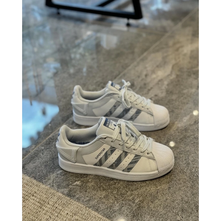 Adidas Süperstar Gri Beyaz Düğme Detaylı