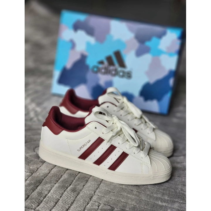 Adidas Süperstar Krem Bordo Detaylı