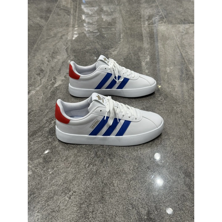 Adidas VL Court 2.0 Beyaz Mavi Kırmızı Topuk Detaylı Spor Ayakkabı