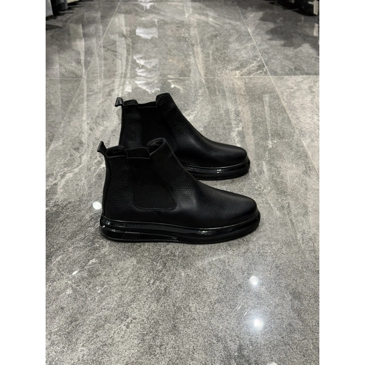 Bilekli Sıcak Astarlı Siyah Deri Bot