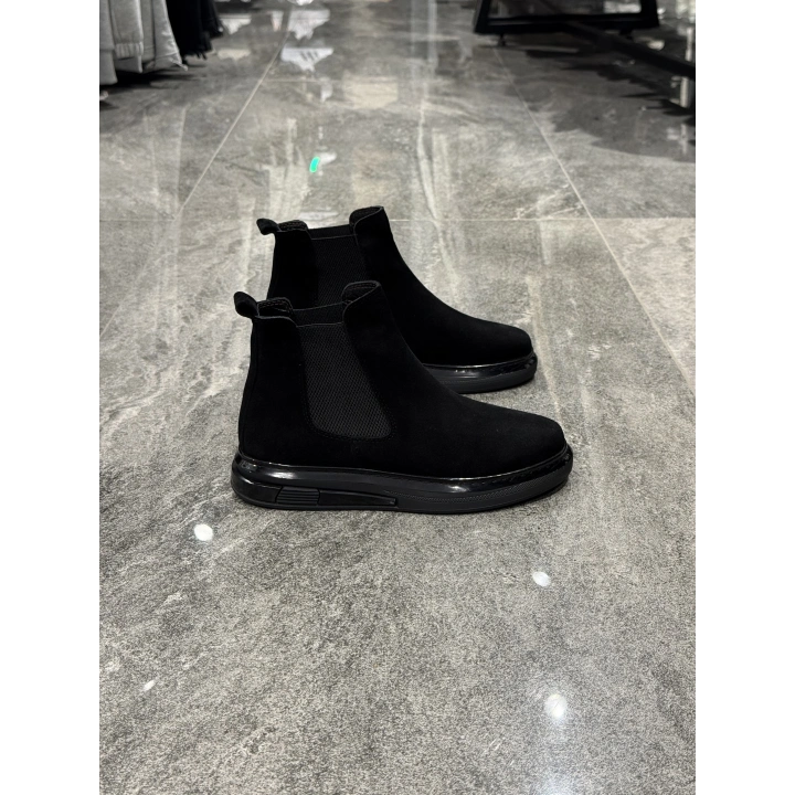 Bilekli Sıcak Astarlı Siyah Süet Deri Bot