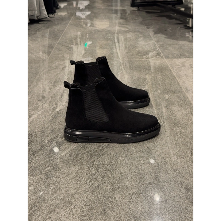 Bilekli Sıcak Astarlı Siyah Süet Deri Bot