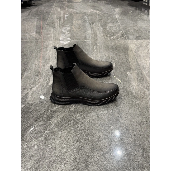 Chelsea Gri Deri Süet Detaylı Desen Tabanlı Bot