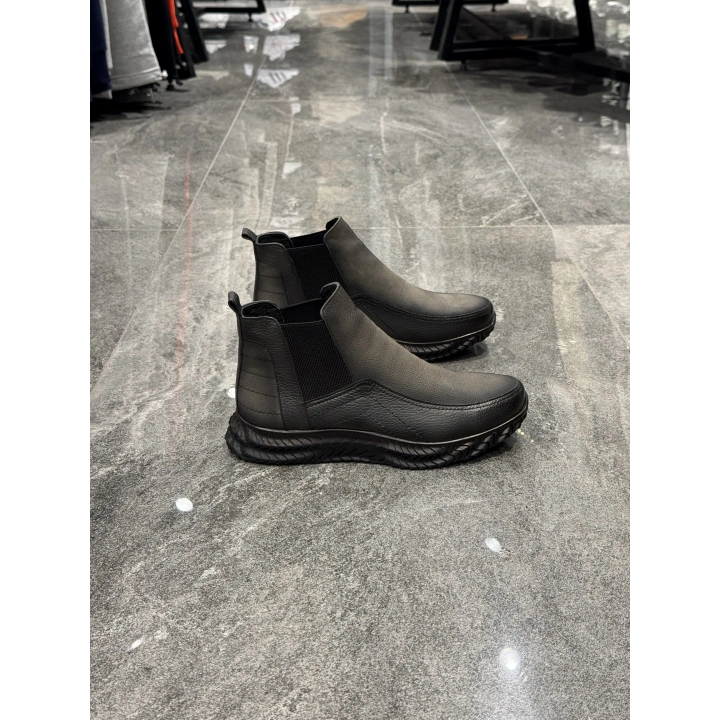 Chelsea Gri Deri Süet Detaylı Desen Tabanlı Bot