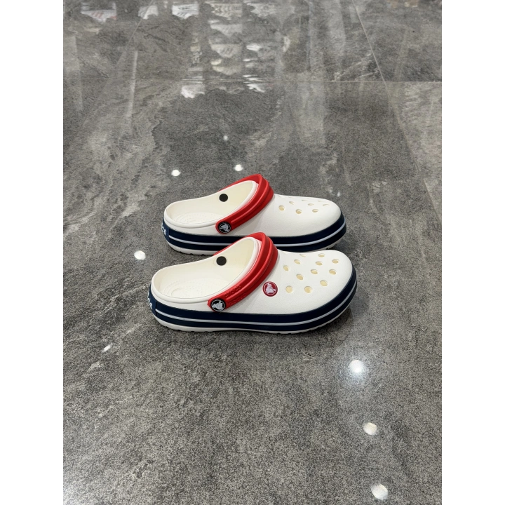Crocs Classıc Beyaz Kırmızı Lacivert Detaylı Terlik