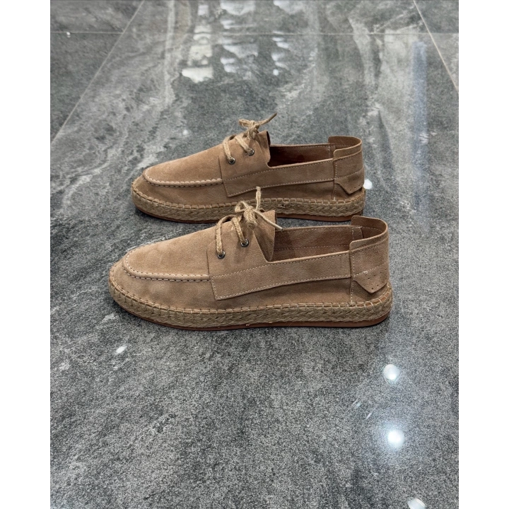 Erkek Espadril Bej Bağcık Detaylı Loafer Ayakkabı