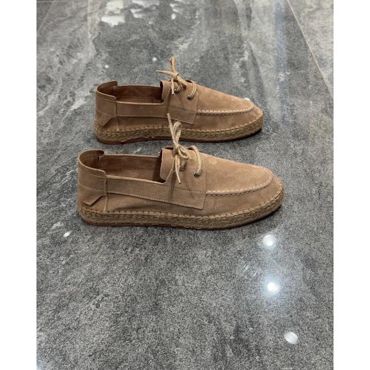 Erkek Espadril Bej Bağcık Detaylı Loafer Ayakkabı