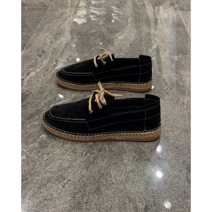 Erkek Espadril Siyah Bağcık Detaylı Loafer Ayakkabı