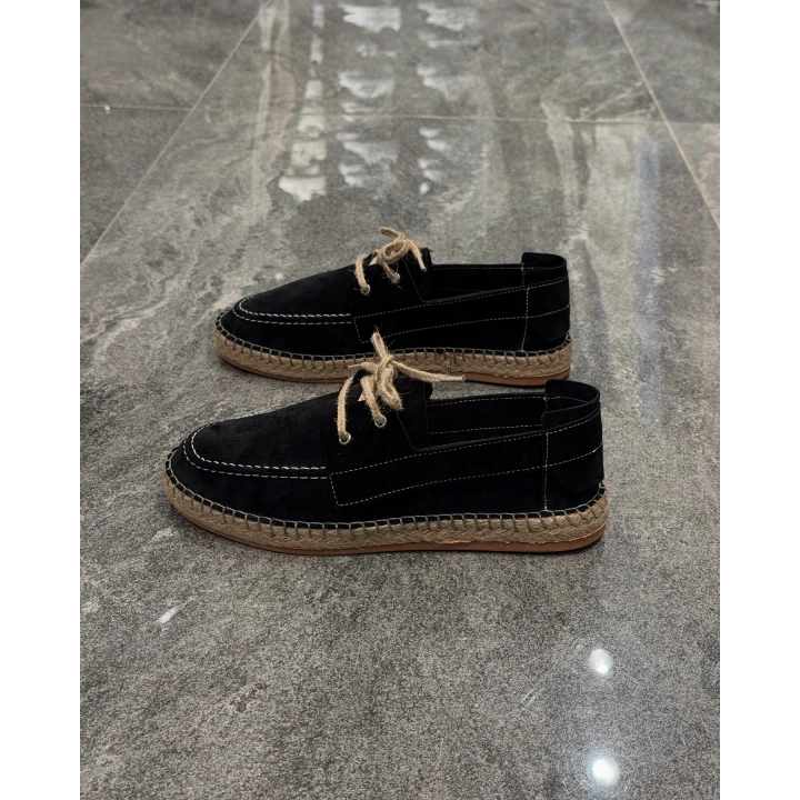Erkek Espadril Siyah Bağcık Detaylı Loafer Ayakkabı
