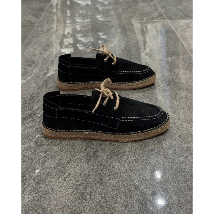 Erkek Espadril Siyah Bağcık Detaylı Loafer Ayakkabı