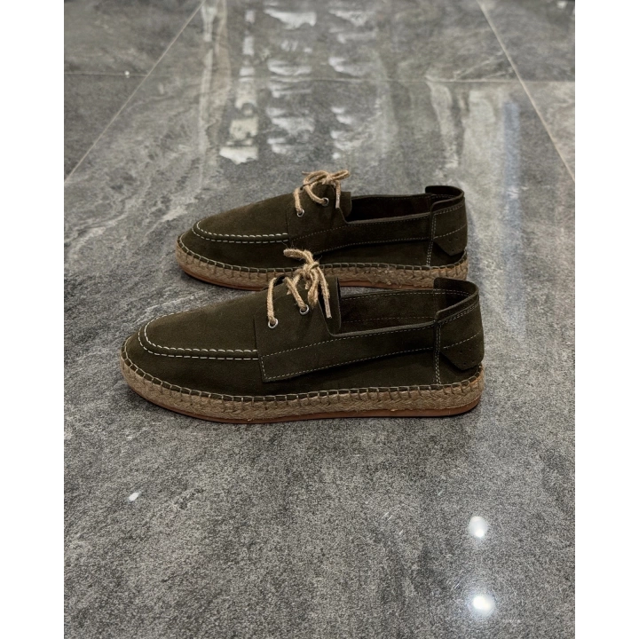 Erkek Espadril Yeşil Bağcık Detaylı Loafer Ayakkabı