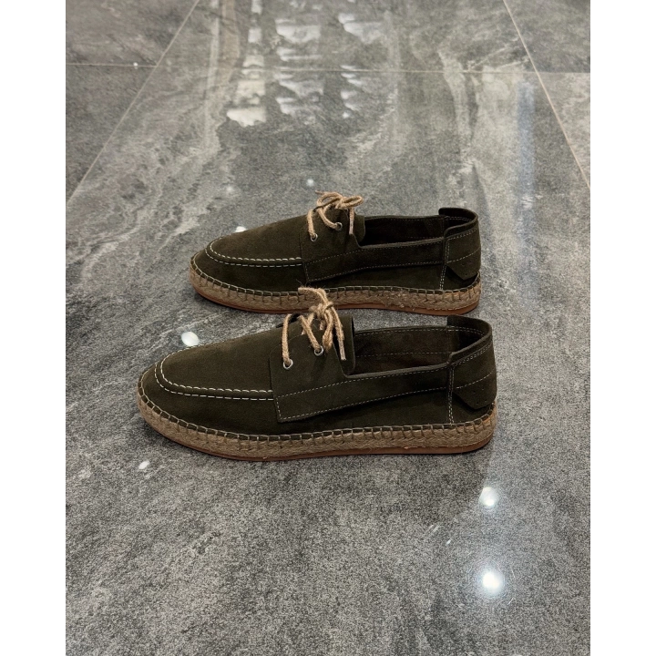 Erkek Espadril Yeşil Bağcık Detaylı Loafer Ayakkabı