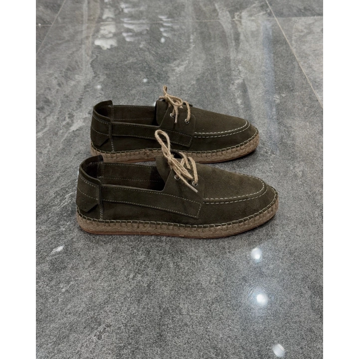 Erkek Espadril Yeşil Bağcık Detaylı Loafer Ayakkabı