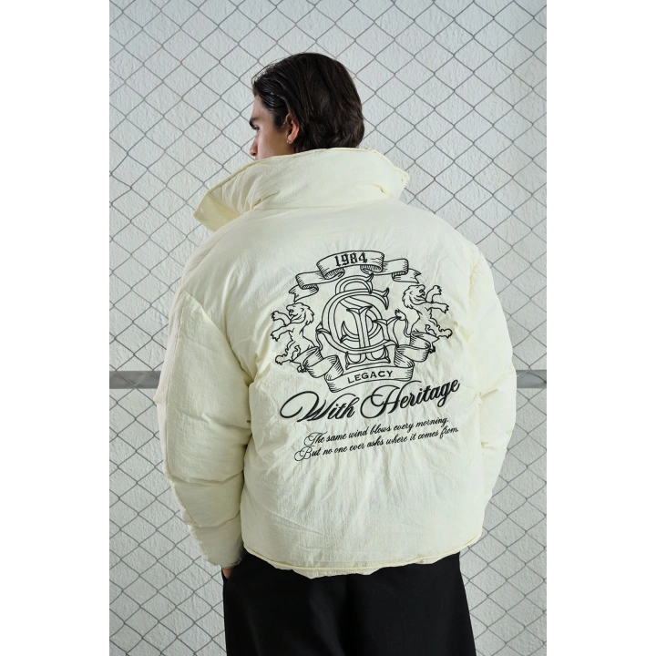 Gies Nakışlı Ekru Şişme Mont