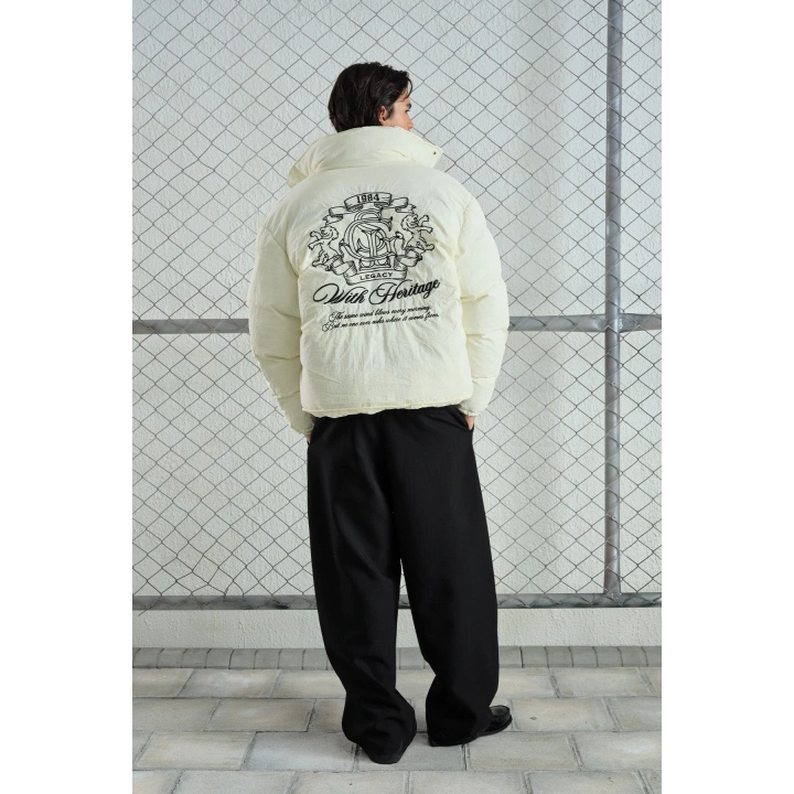 Gies Nakışlı Ekru Şişme Mont