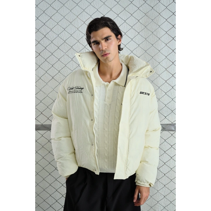 Gies Nakışlı Ekru Şişme Mont