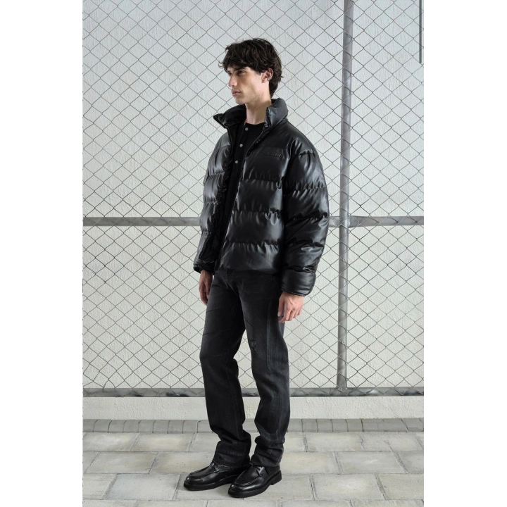 Gies Şişme Deri Siyah Mont