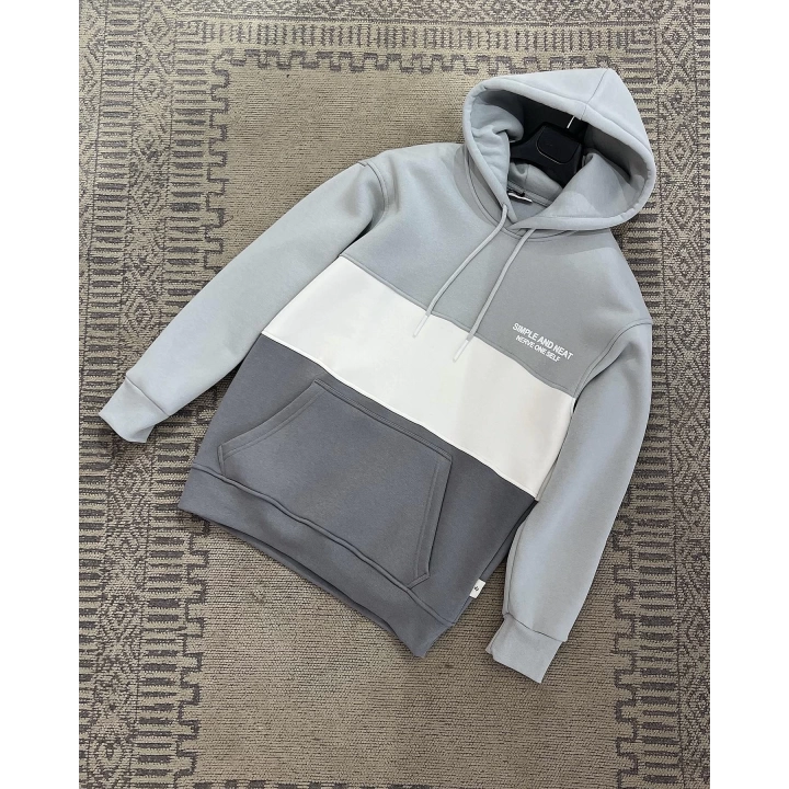 Gri Beyaz Füme Detaylı Kapüşonlu Sweatshirt