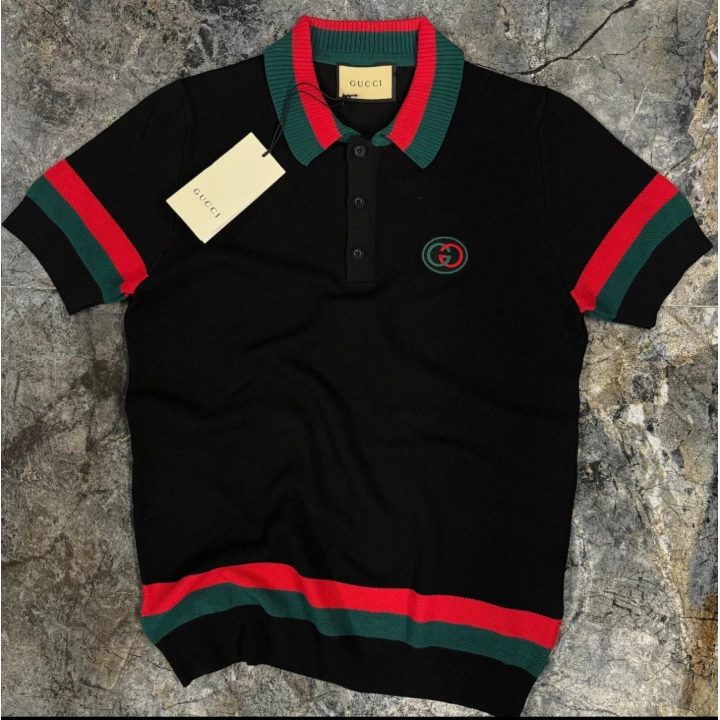 Gucci Siyah Polo Yaka Örme Triko