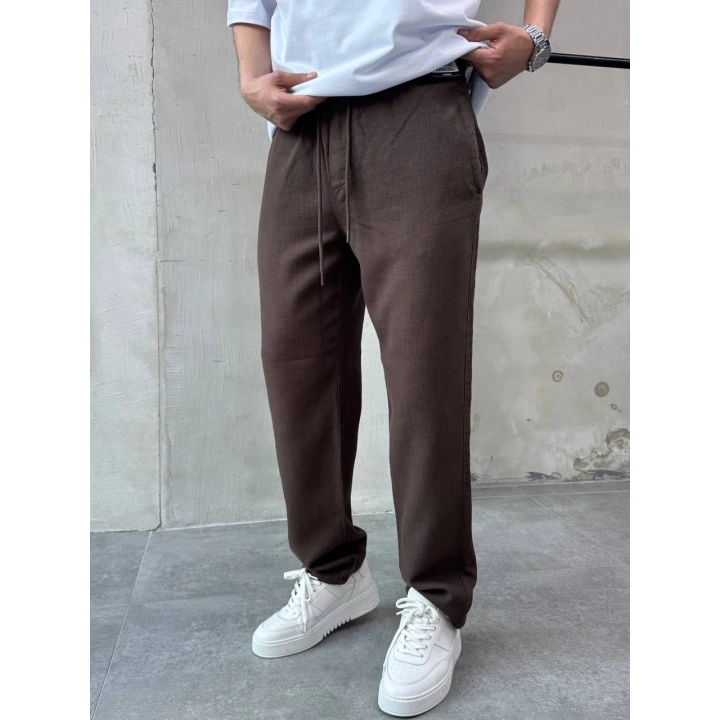 Kahve Pamuklu Keten Pantalon