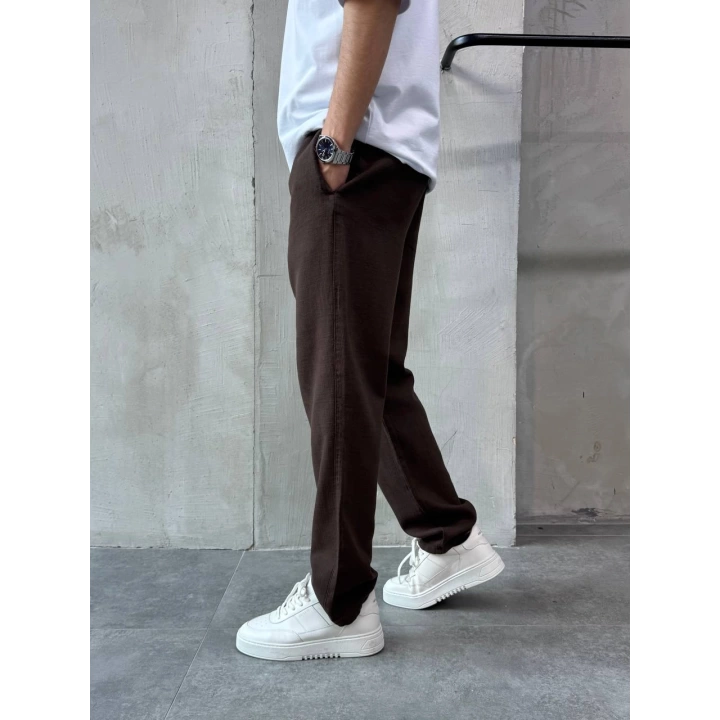 Kahve Pamuklu Keten Pantalon