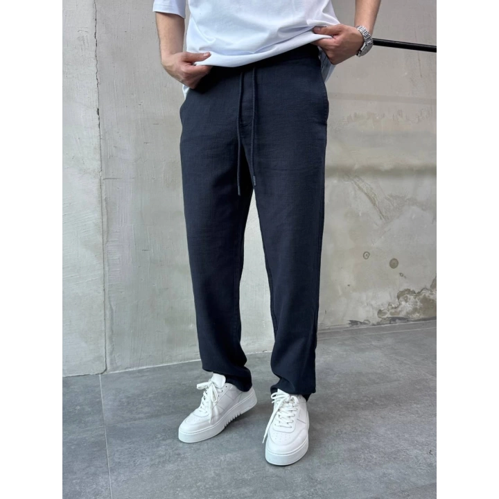 Lacivert Pamuklu Keten Pantalon