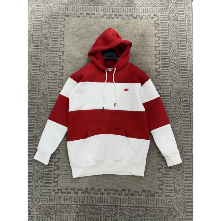 Lacoste Kırmızı Beyaz üç iplik kapüşonlu sweatshirt