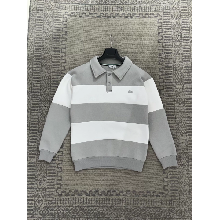 Lacoste Polo yaka gri beyaz sweatshirt