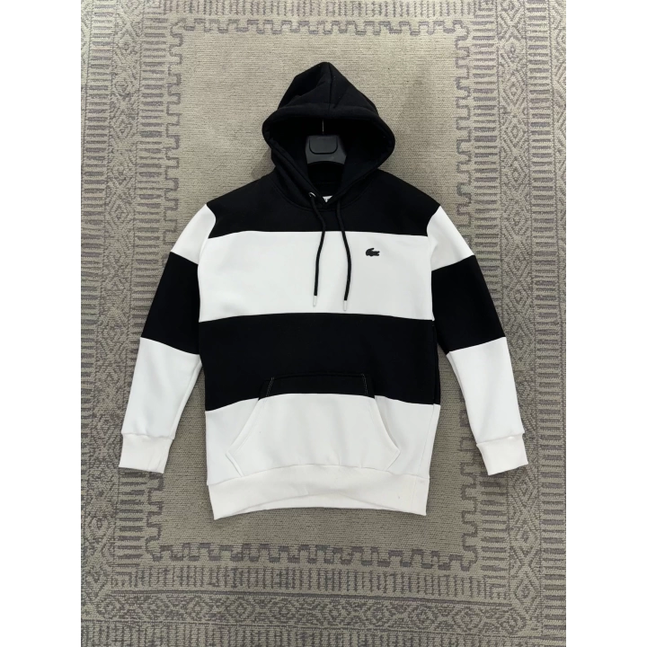 Lacoste Siyah Beyaz üç iplik kapüşonlu sweatshirt